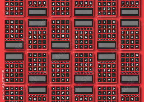 Fototapeta Naklejka Na Ścianę i Meble -  Red Calculator Montage Set Background Mockup
