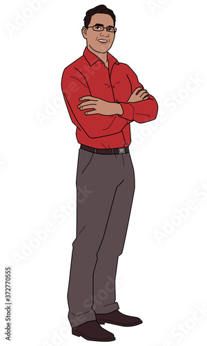 Benjamin: Indian businessman office worker standing with arms folded