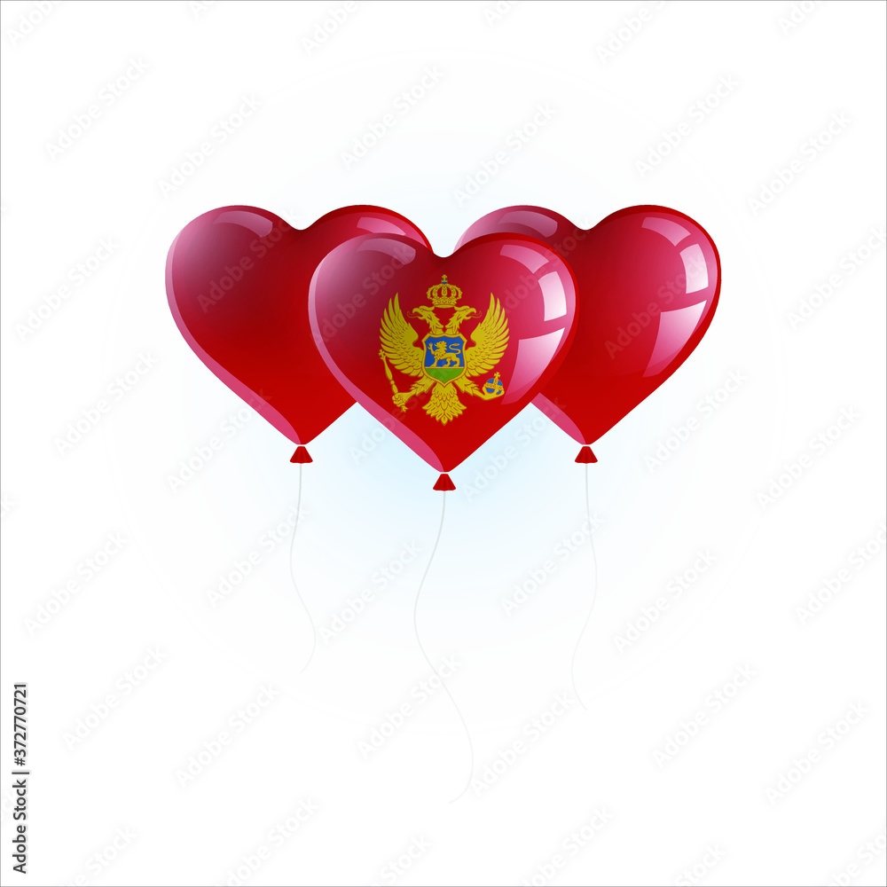 Heart shaped balloons with colors and flag of MONTENEGRO vector illustration design. Isolated object.