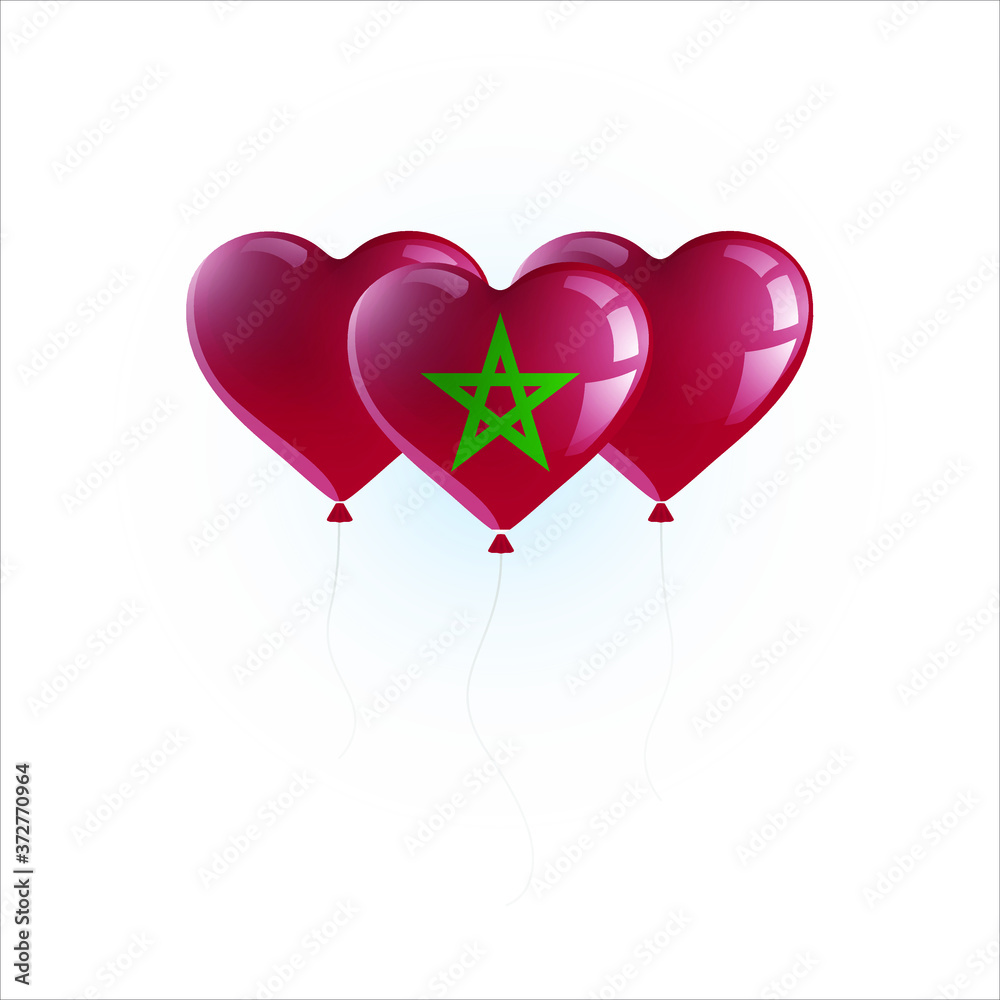 Heart shaped balloons with colors and flag of MOROCCO vector illustration design. Isolated object.