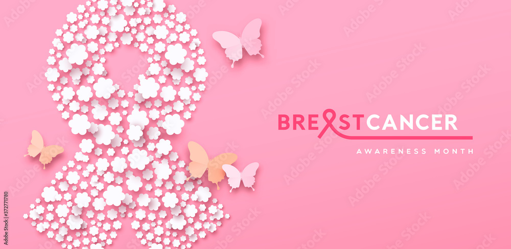 Breast Cancer month banner of paper flower ribon Breast Cancer month banner of paper flower ribon
