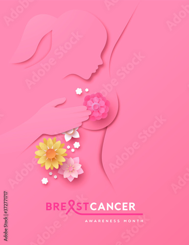 Breast Cancer month poster pink papercut self exam