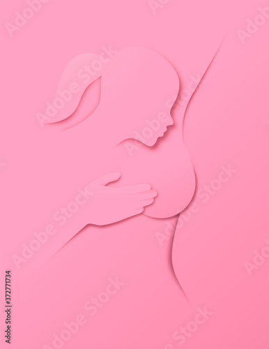 Pink woman body paper cut breast cancer self exam