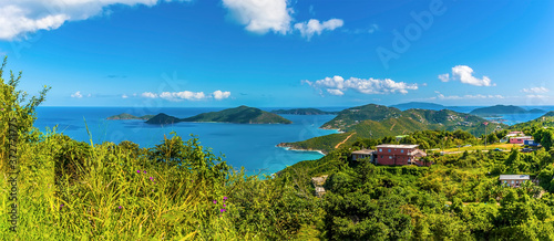 A view from Ridge Road towards the islands of Guana, Great Camanoe and Scrub from the main island of Tortola photo