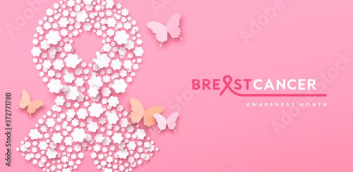 Breast Cancer month banner of paper flower ribon