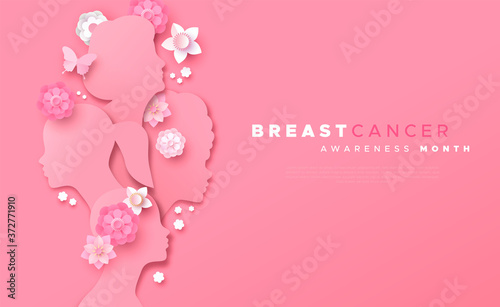 Breast cancer month pink paper flower women