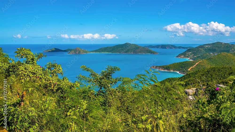 A view towards the islands of Guana, Great Camanoe and Scrub from the main island of Tortola