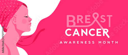 Breast cancer pink hair woman survivor banner