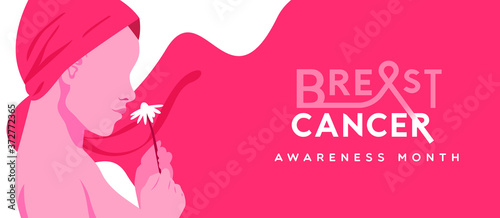 Breast Cancer pink headwrap woman with flower