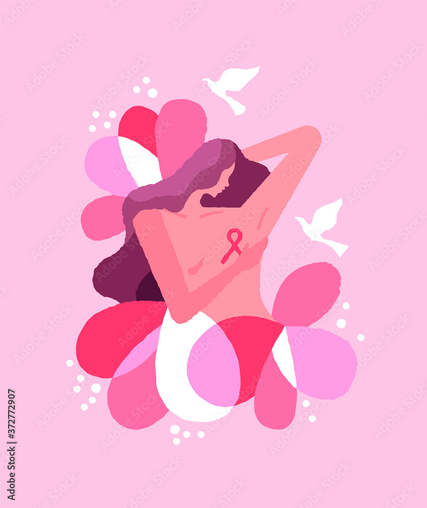 Breast cancer survivor woman with flowers isolated Breast cancer survivor woman with flowers isolated