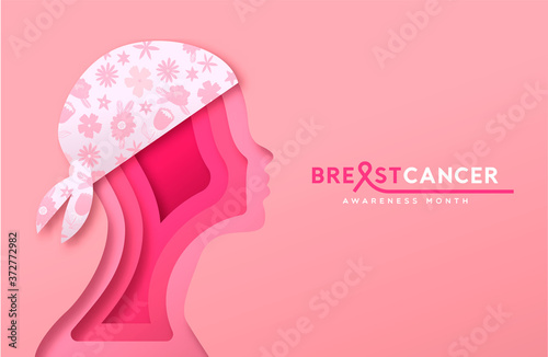 Breast Cancer month papercut pink woman head card