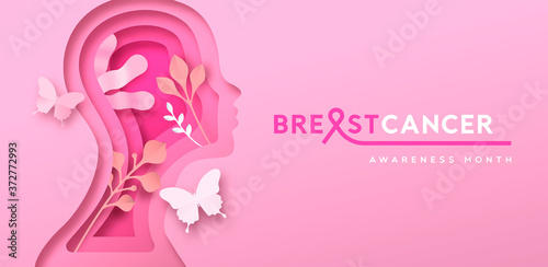 Breast cancer card of pink woman papercut head