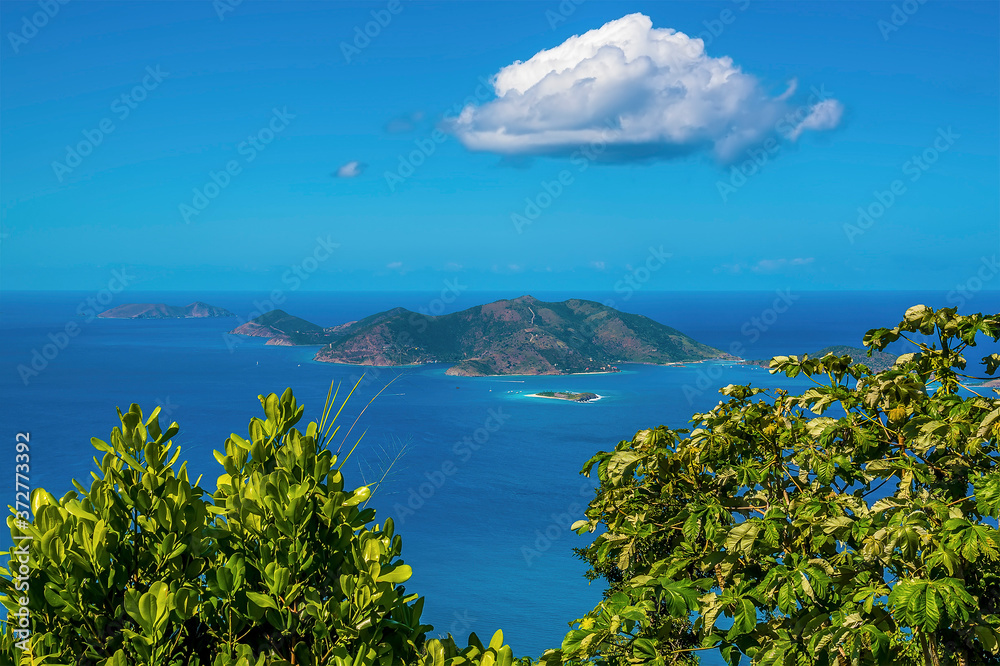 A view from Tortola northward towards Sandy Cay and Jost Van Dyke island