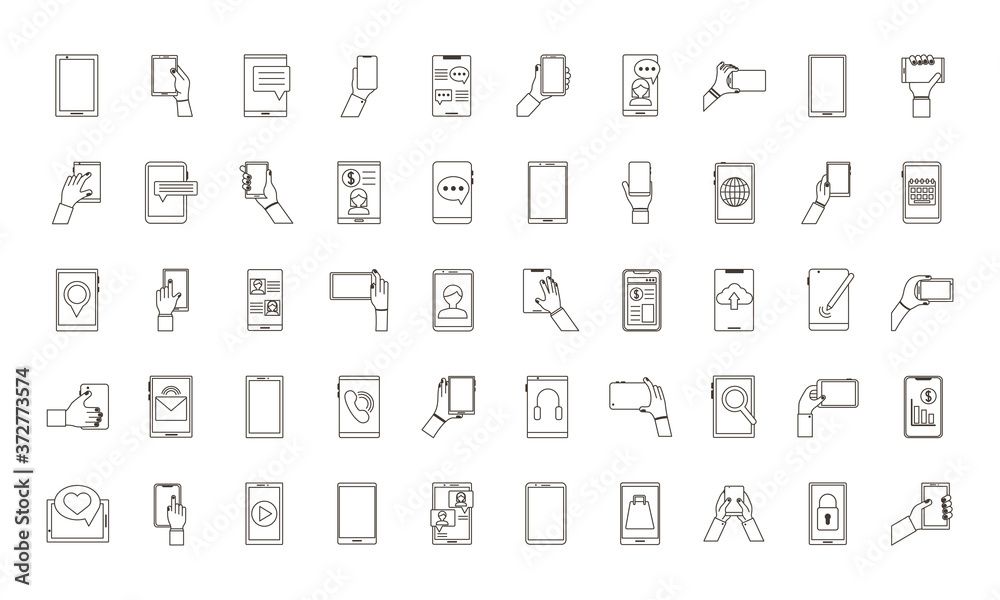 bundle of fifty smartphones devices set icons bundle of fifty smartphones devices set icons