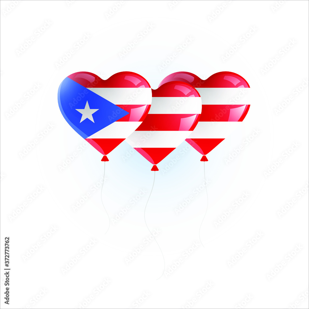 Heart shaped balloons with colors and flag of PUERTO RICO vector illustration design. Isolated object.