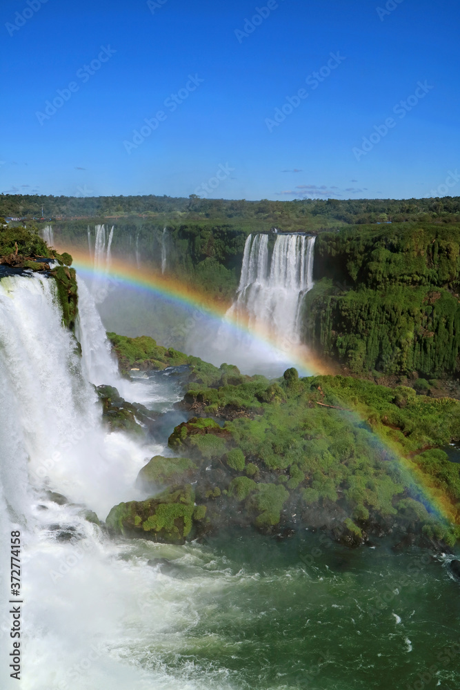 Fantastic Rainbow over the Powerful Brazillian Side Iguazu Falls, Foz do Iguacu, Brazil, South America