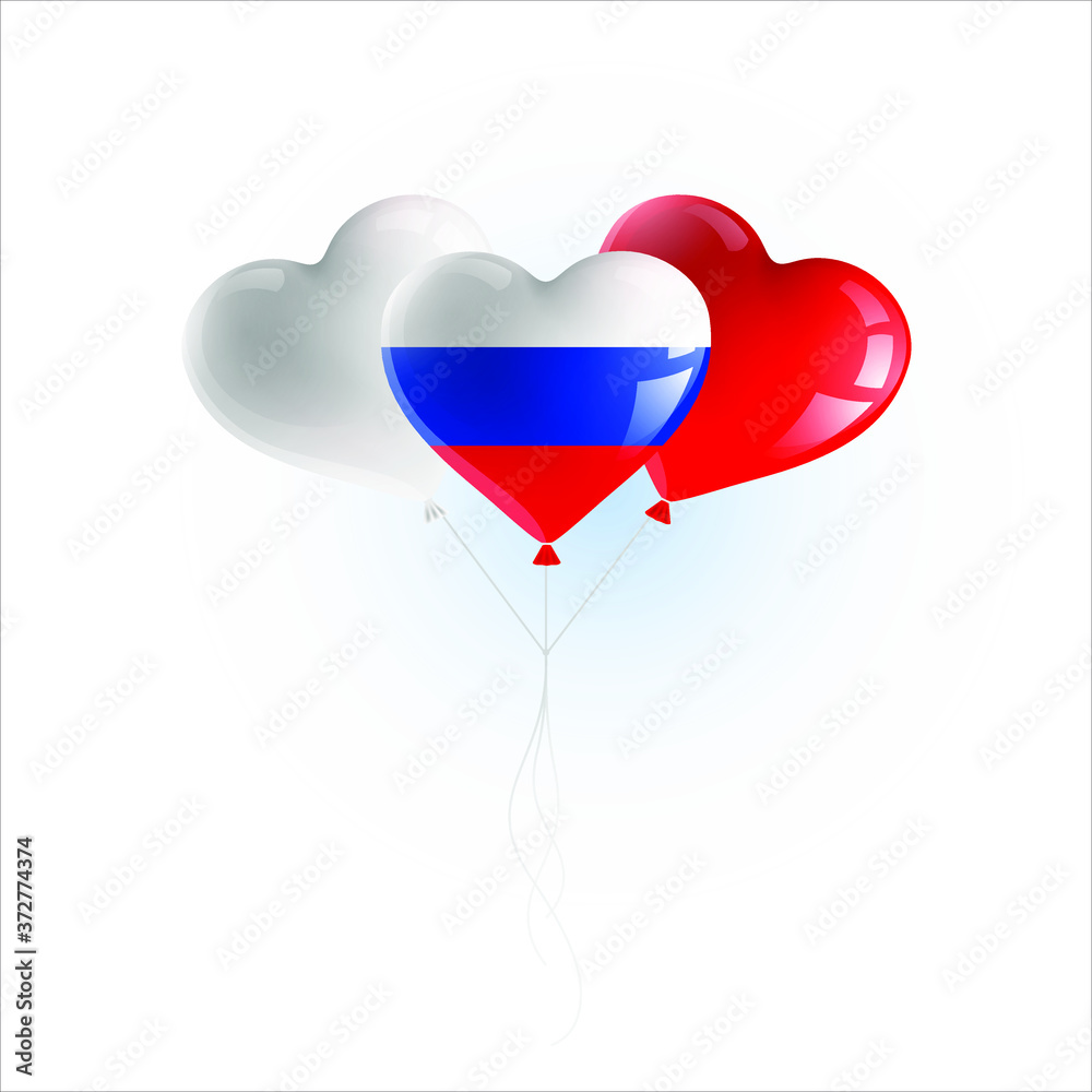 Heart shaped balloons with colors and flag of RUSSIA vector illustration design. Isolated object.