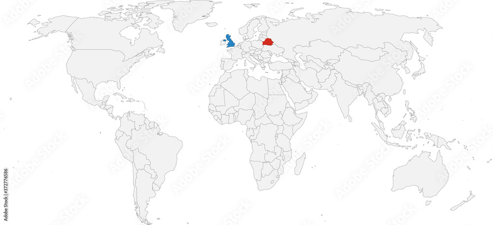 United Kingdom, Belarus countries isolated on world map. Business concepts and Backgrounds.