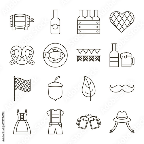 bundle of sixteen oktoberfest set collection icons