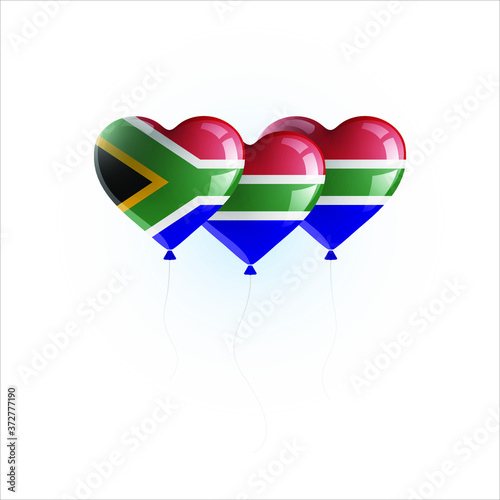 Heart shaped balloons with colors and flag of SOUTH AFRICA vector illustration design. Isolated object.