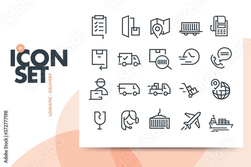 Collection of delivery and logistic thin line vector icons. Logistic line icon set, Delivery symbols collection, vector sketches, logo illustrations, shipping signs linear pictograms package isolated.