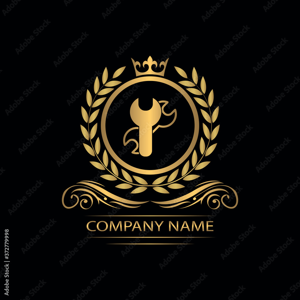 setting, repair logo template luxury royal vector service company decorative emblem with crown setting, repair logo template luxury royal vector service company decorative emblem with crown