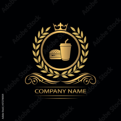 fast food restaurant logo template luxury royal food vector company decorative emblem with crown	
