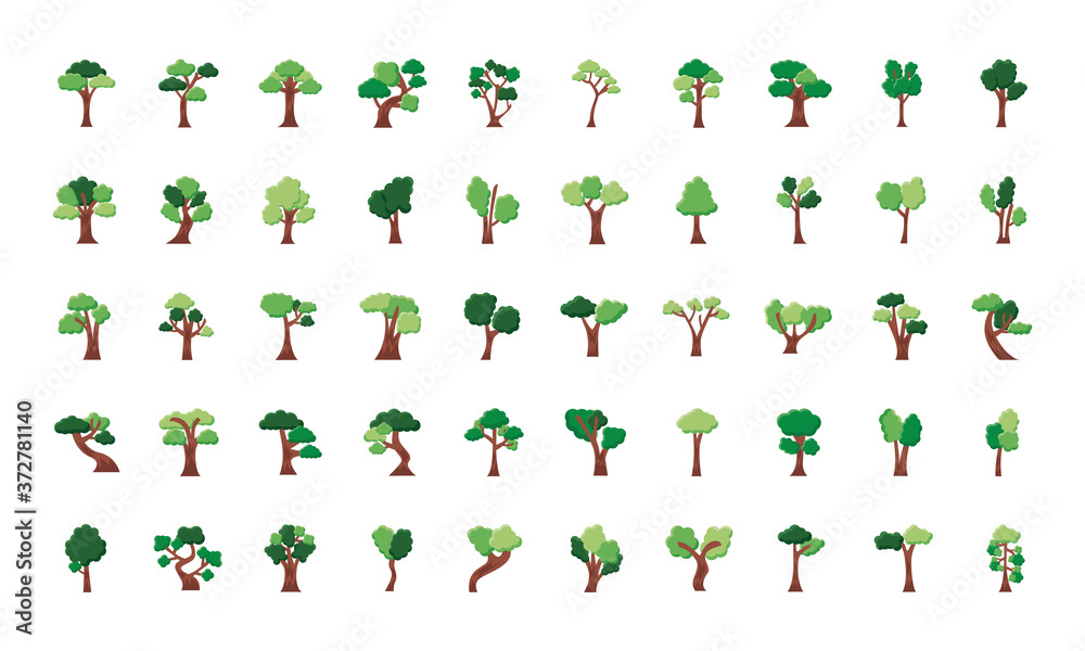 bundle of fifty trees set icons