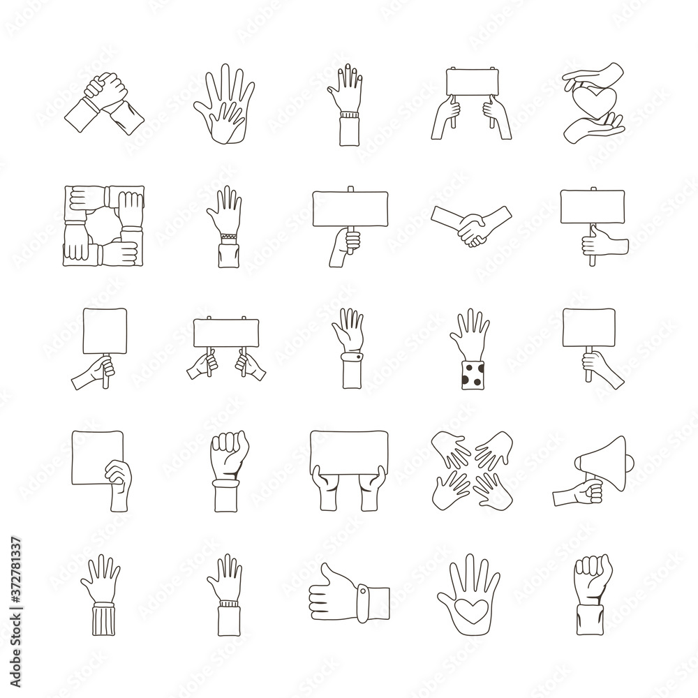 bundle of twenty five hands protest set icons
