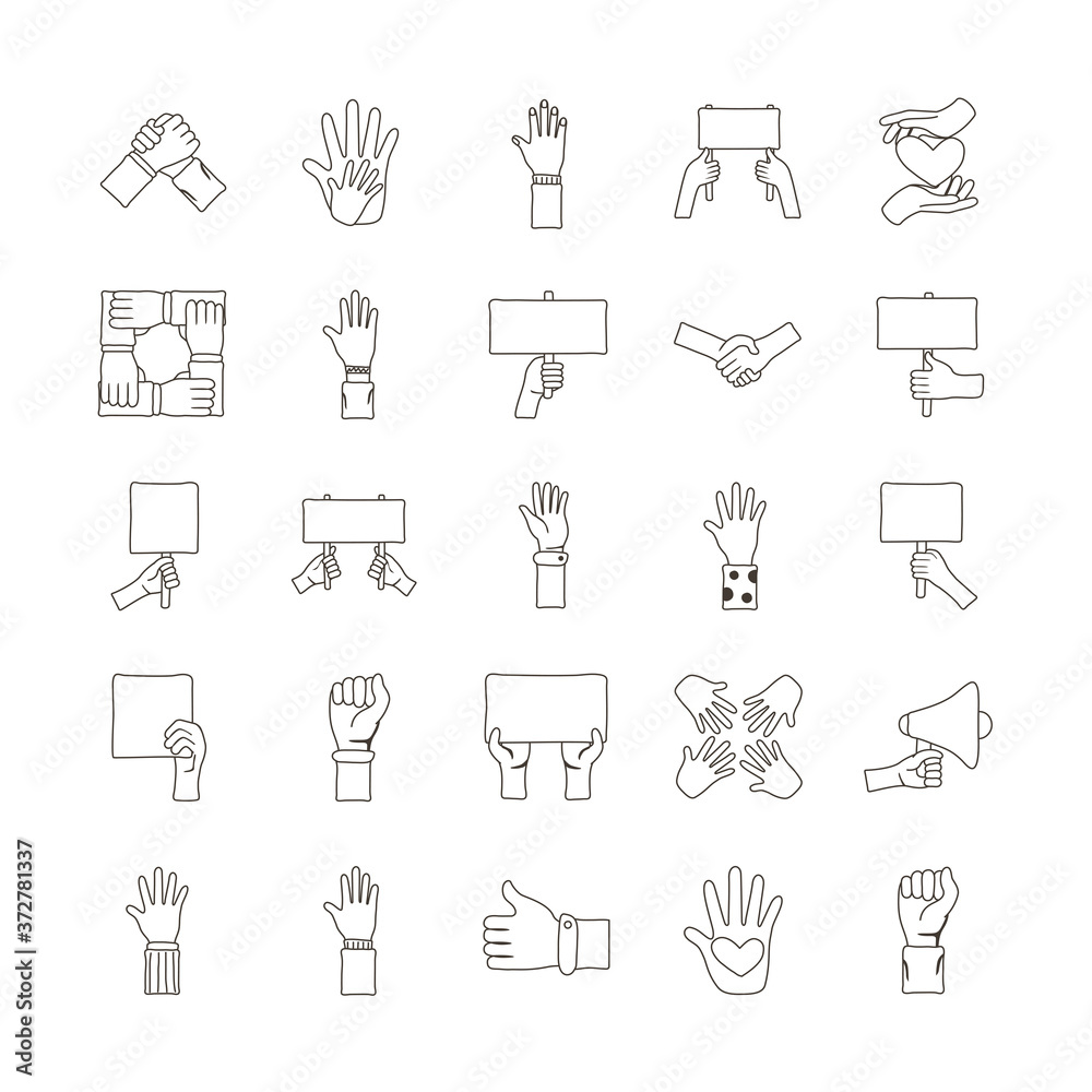 bundle of twenty five hands protest set icons bundle of twenty five hands protest set icons