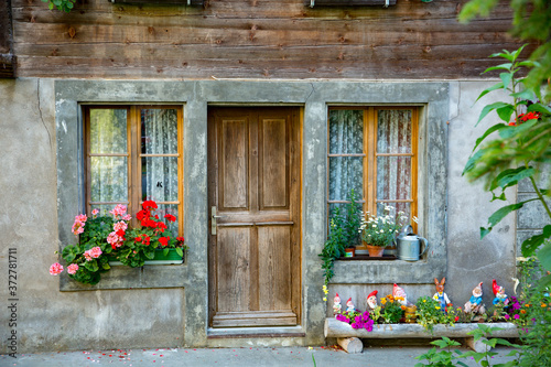 Floral decorations on a home in Lauterbrunnen  Switzerland.