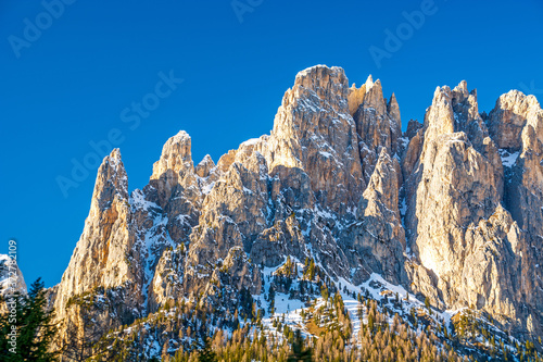 Dolomites mountain range at dusk, Italy