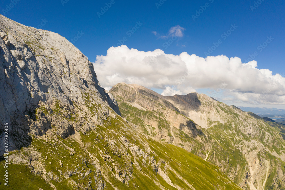 aerial view of the corno piccolo and the mountains of the laga in the mountain area of the gran sasso italy abruzzo