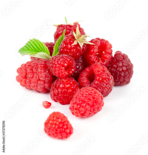 Raspberry on white background. Fresh sweet fruit closeup