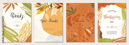 Thanksgiving cards. Set of abstract creative universal artistic templates. Good for poster, invitation, cover, banner, placard and brochure