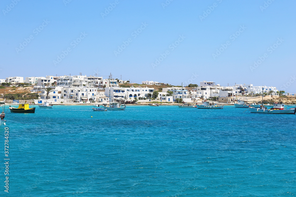 view of Ano Koufonisi island Cyclades Greece - traditional white houses and Aegean sea