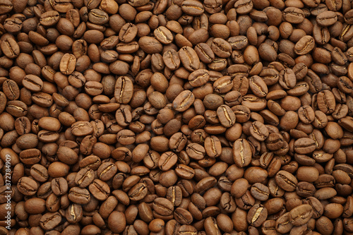 beautiful coffee beans of various varieties of arabica as background
