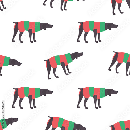 Seamless pattern with funny icon of weimaraner dog for different design.