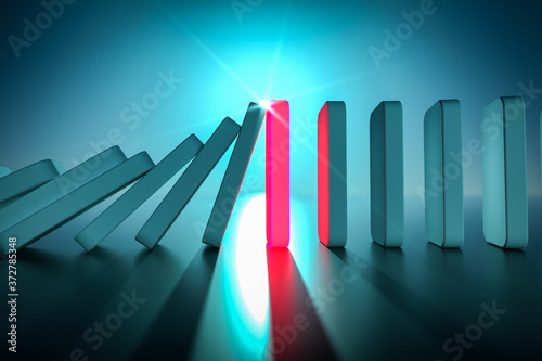 domino effect in action is stopped (3d rendering)