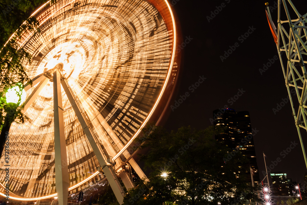 Amusement Park Rides at Night, Chicago, Illinois, USA