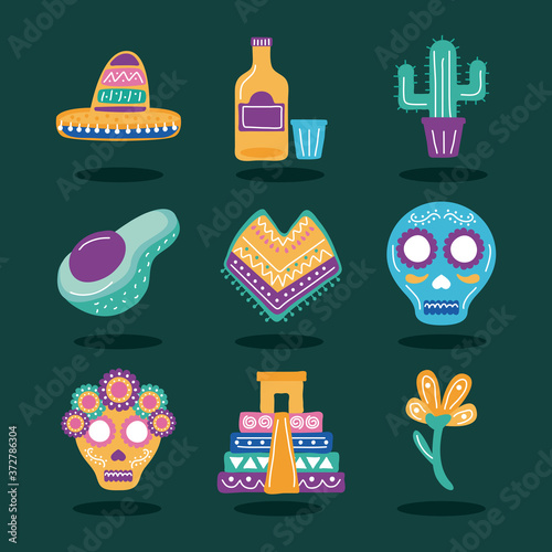 bundle of nine mexican ethnicity set icons