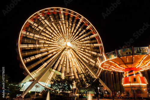 Amusement Park Rides at Night  Chicago  Illinois  USA