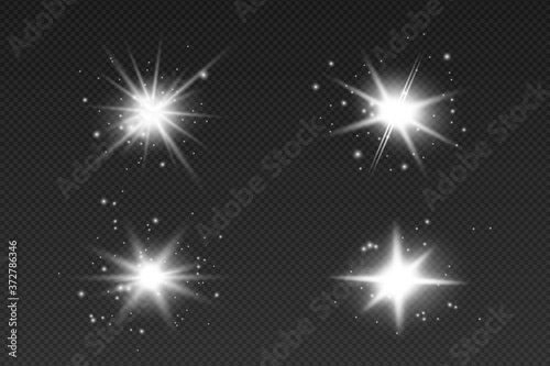 White sparks glitter special light effect. Vector sparkles on transparent background. Christmas abstract pattern. Sparkling magic dust particles