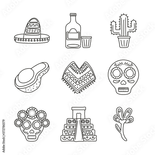 bundle of nine mexican ethnicity set icons
