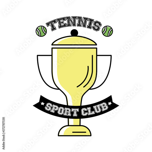 tennis balls and lettering with trophy line and fill style