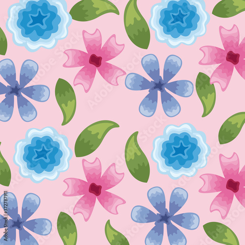 Flowers colors blue and pink pattern detailed style