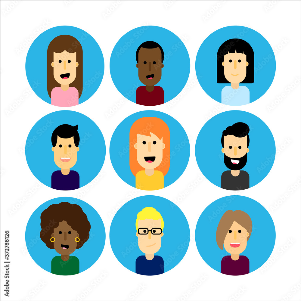 male and female faces avatars. flat style vector icons set male and female faces avatars. flat style vector icons set