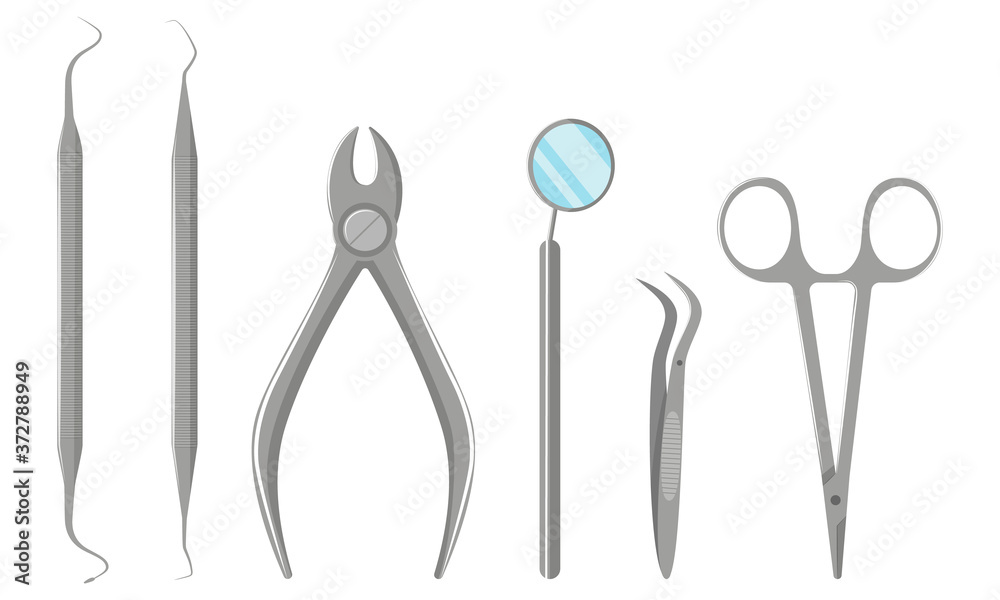 Set of dental tools isolated on white background vector illustration. Set of dental tools isolated on white background vector illustration.