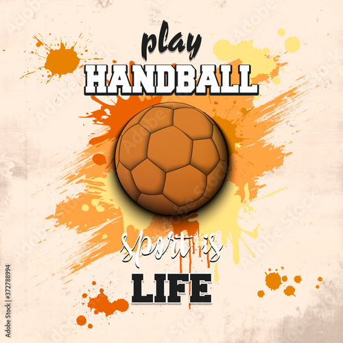 Handball ball icon. Play handball. Sport is life. Pattern for design poster, logo, emblem, label, banner, icon. Handball template on isolated background. Grunge style. Vector illustration