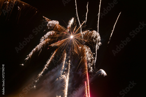 Long exposure of fireworks in the sky. photo